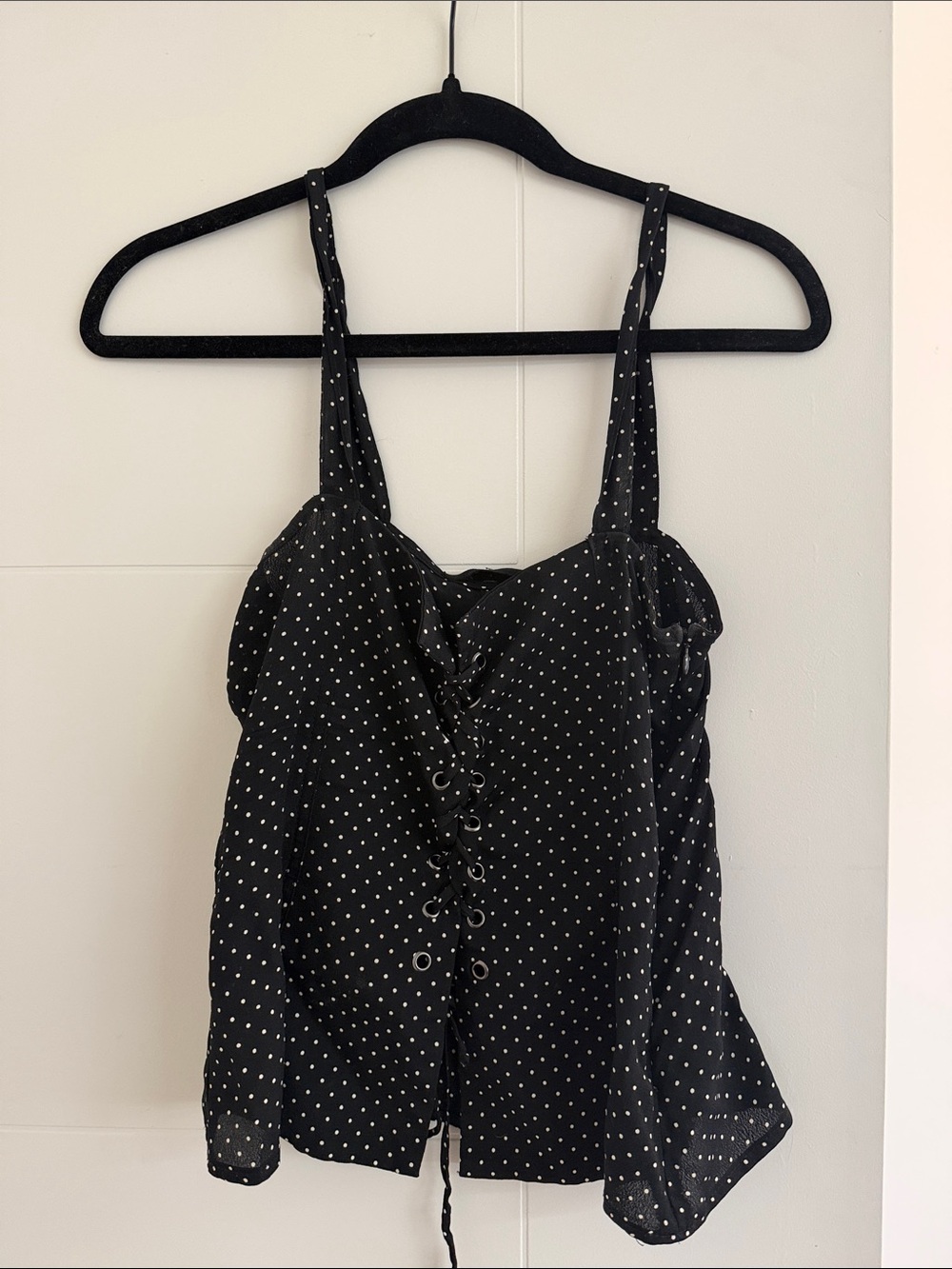 Blue life free people vintage black polka dot bustier lace up top